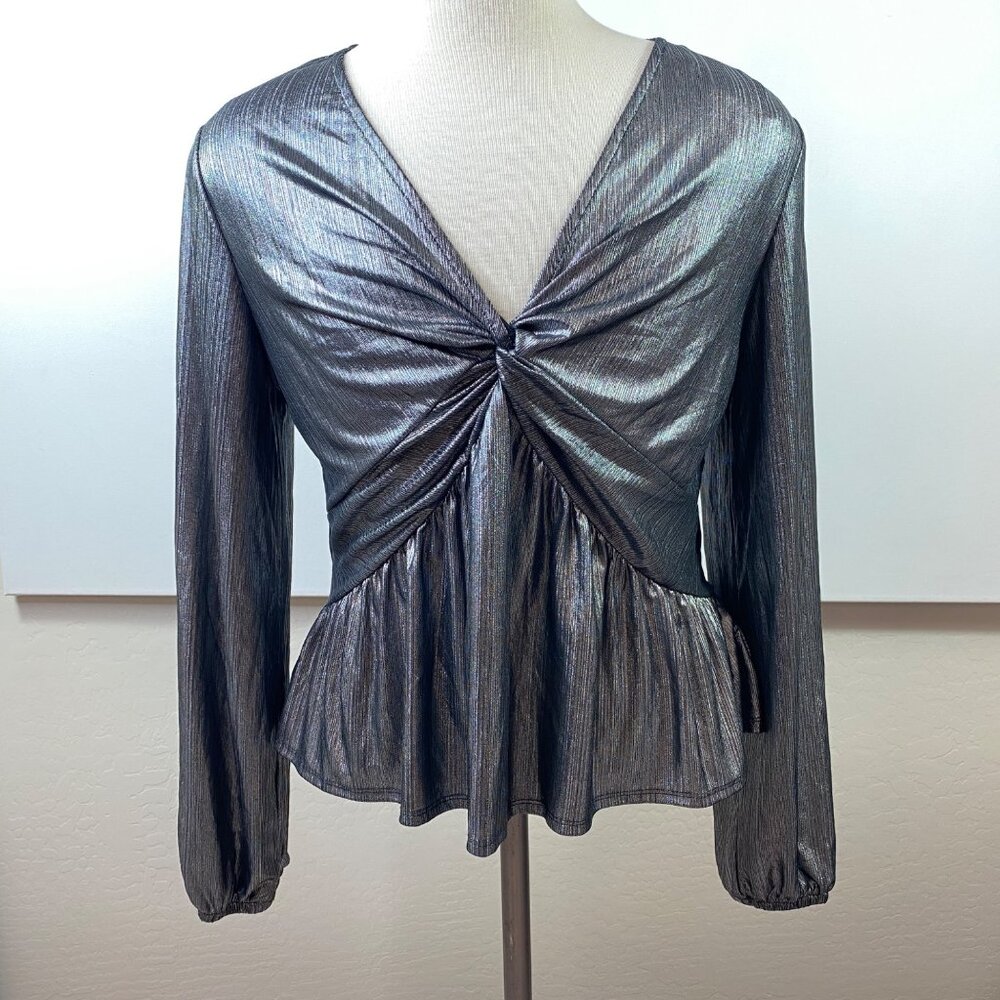 Bold Elements Cut To Curve Womens Metallic Knot Tie Peplum Top Size XXL